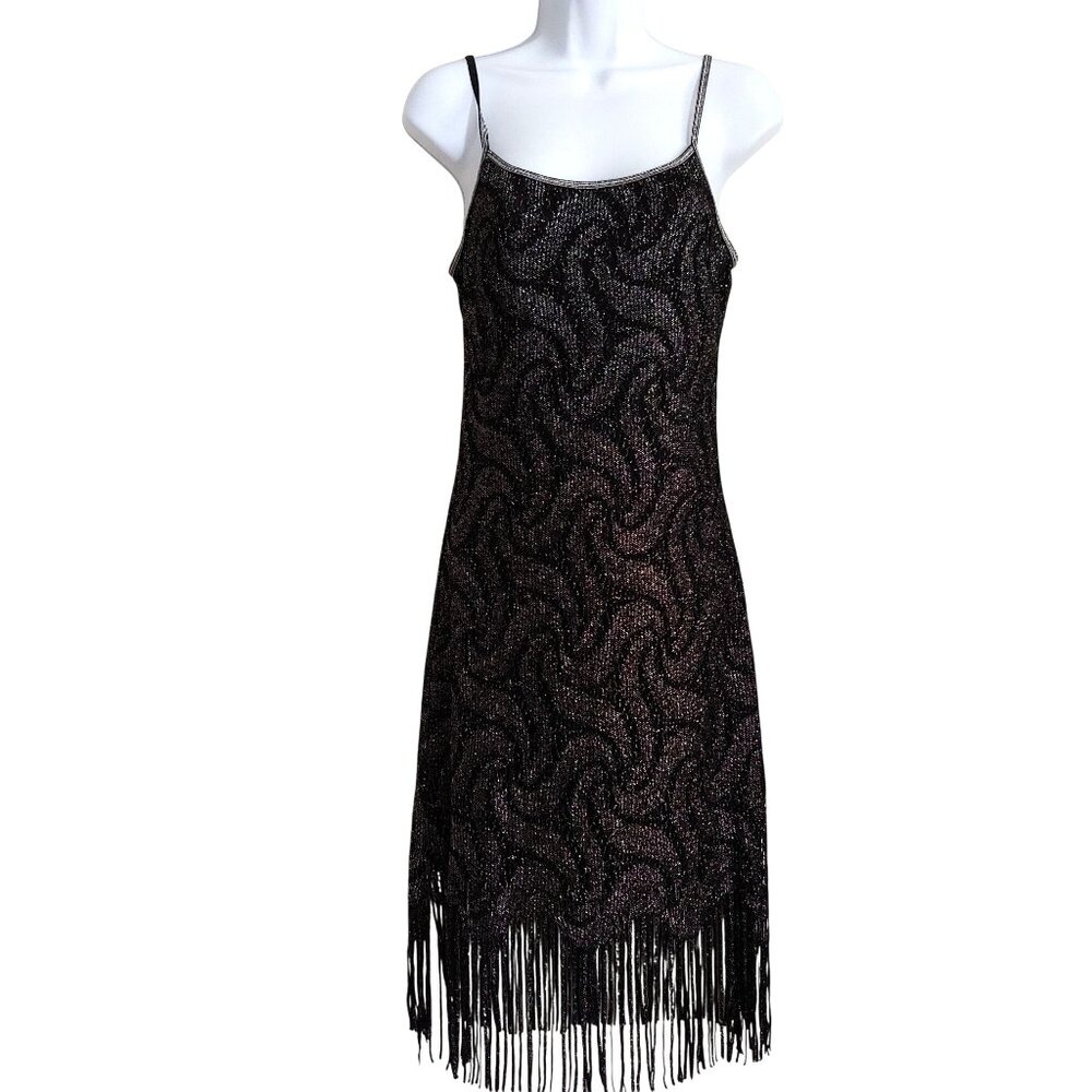 California Concepts Vintage Metallic Lace Fringe Y2K Goth Whimsical Dress L